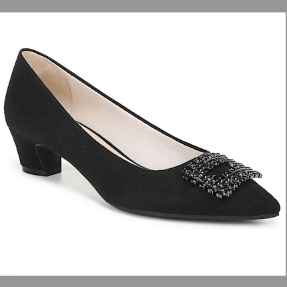 LifeStride Minx-Bling Kitten Heel Pumps Black Microsuede Size 8.5 W